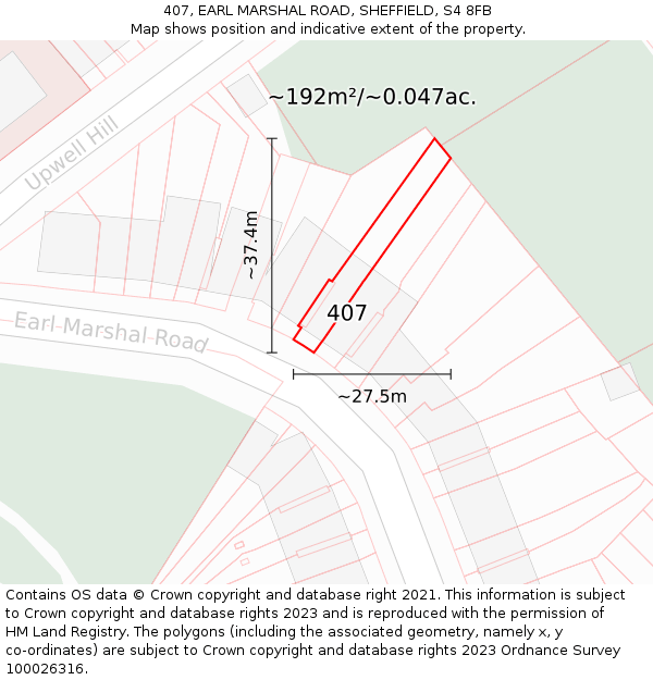 407, EARL MARSHAL ROAD, SHEFFIELD, S4 8FB: Plot and title map
