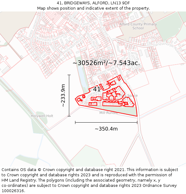 41, BRIDGEWAYS, ALFORD, LN13 9DF: Plot and title map
