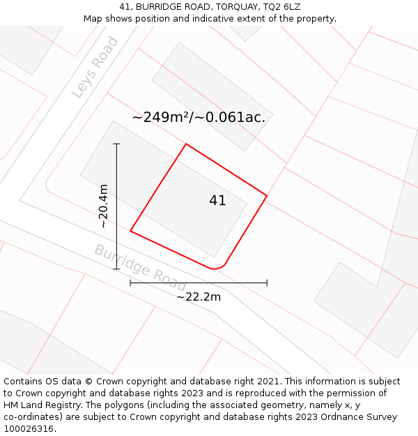 41, BURRIDGE ROAD, TORQUAY, TQ2 6LZ: Plot and title map
