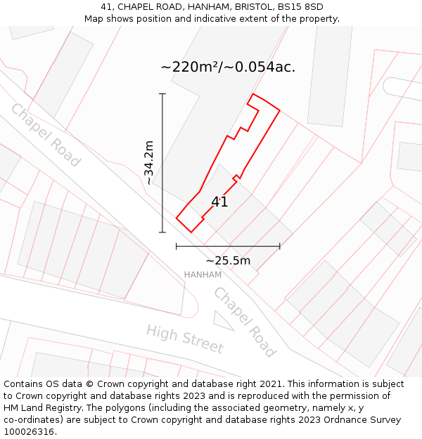 41, CHAPEL ROAD, HANHAM, BRISTOL, BS15 8SD: Plot and title map