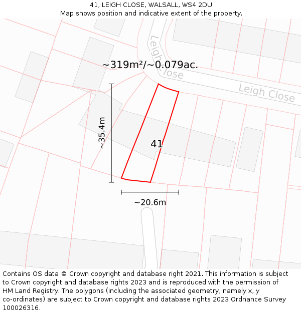 41, LEIGH CLOSE, WALSALL, WS4 2DU: Plot and title map