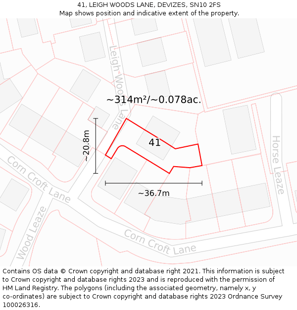 41, LEIGH WOODS LANE, DEVIZES, SN10 2FS: Plot and title map