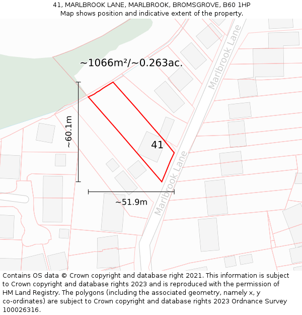 41, MARLBROOK LANE, MARLBROOK, BROMSGROVE, B60 1HP: Plot and title map