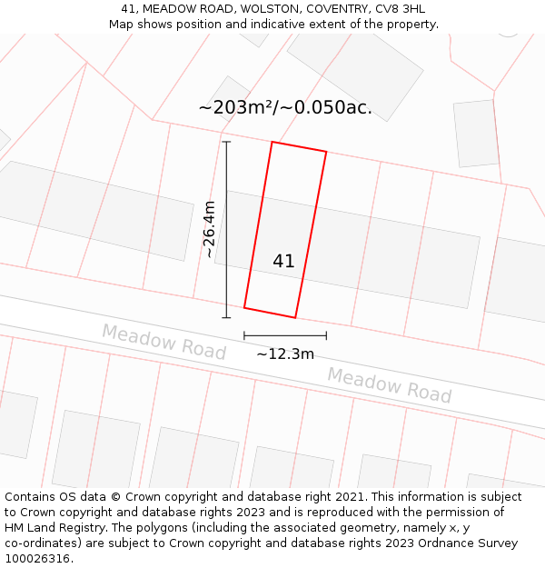41, MEADOW ROAD, WOLSTON, COVENTRY, CV8 3HL: Plot and title map