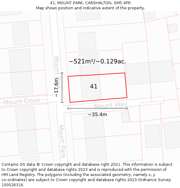 41, MOUNT PARK, CARSHALTON, SM5 4PR: Plot and title map