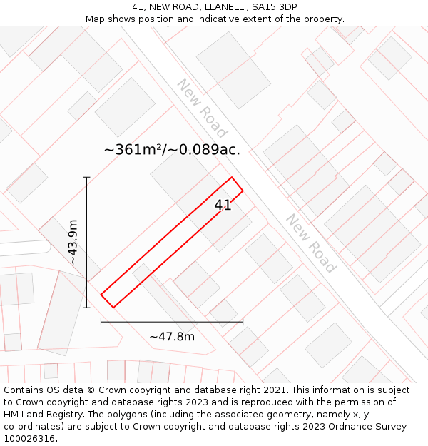 41, NEW ROAD, LLANELLI, SA15 3DP: Plot and title map