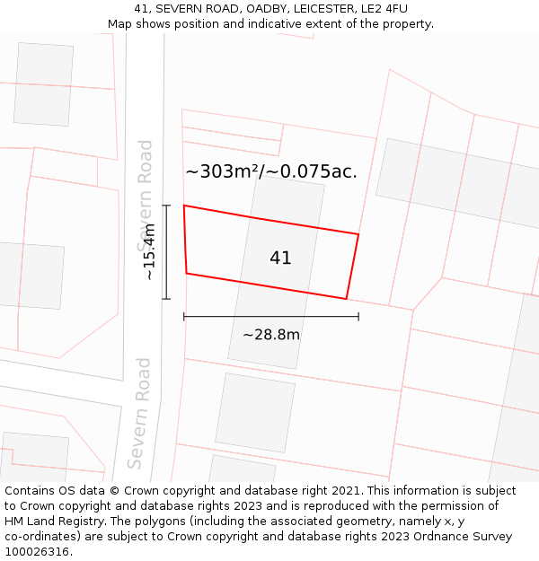 41, SEVERN ROAD, OADBY, LEICESTER, LE2 4FU: Plot and title map
