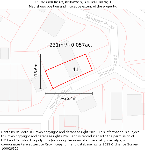 41, SKIPPER ROAD, PINEWOOD, IPSWICH, IP8 3QU: Plot and title map