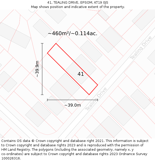 41, TEALING DRIVE, EPSOM, KT19 0JS: Plot and title map