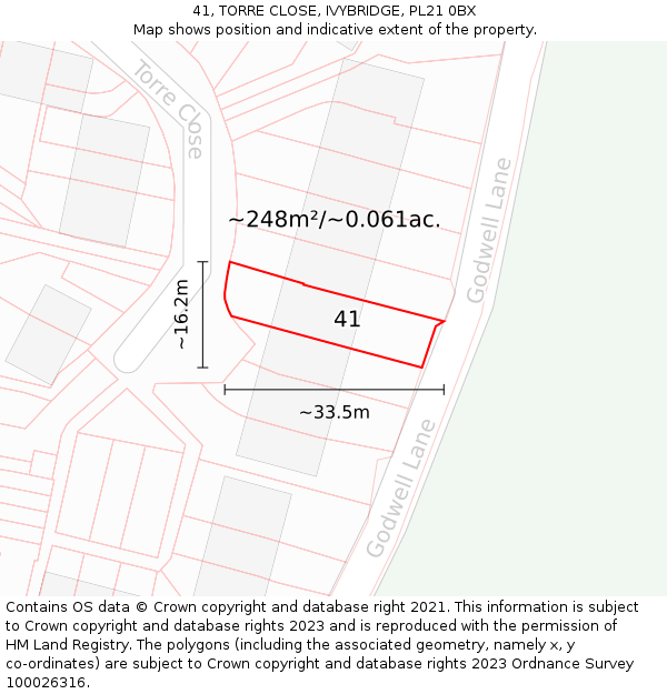 41, TORRE CLOSE, IVYBRIDGE, PL21 0BX: Plot and title map