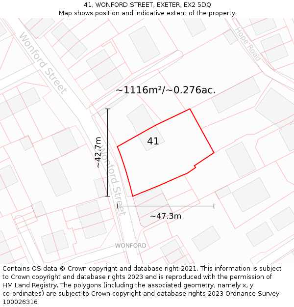 41, WONFORD STREET, EXETER, EX2 5DQ: Plot and title map