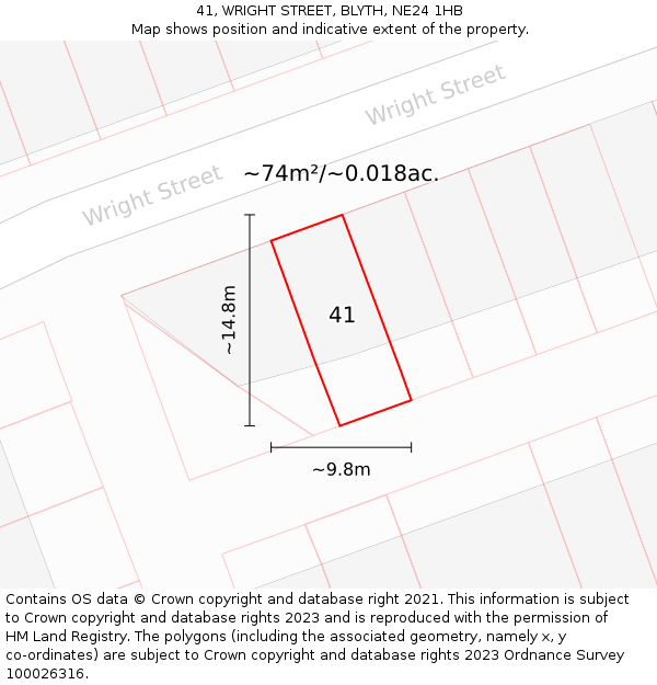 41, WRIGHT STREET, BLYTH, NE24 1HB: Plot and title map