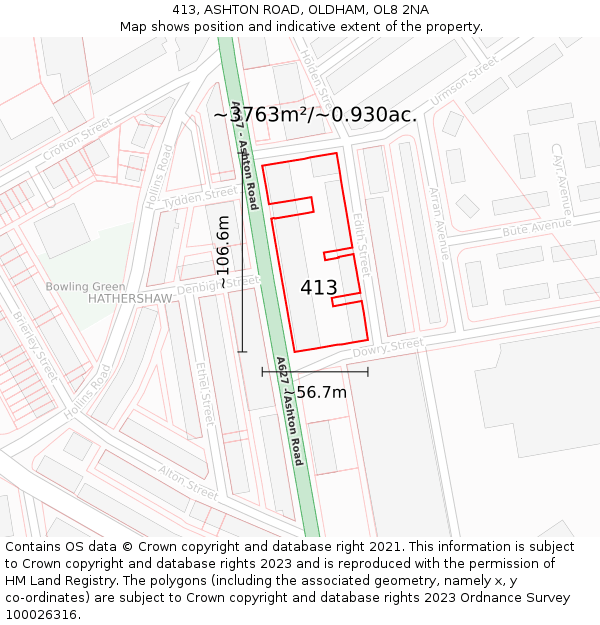 413, ASHTON ROAD, OLDHAM, OL8 2NA: Plot and title map