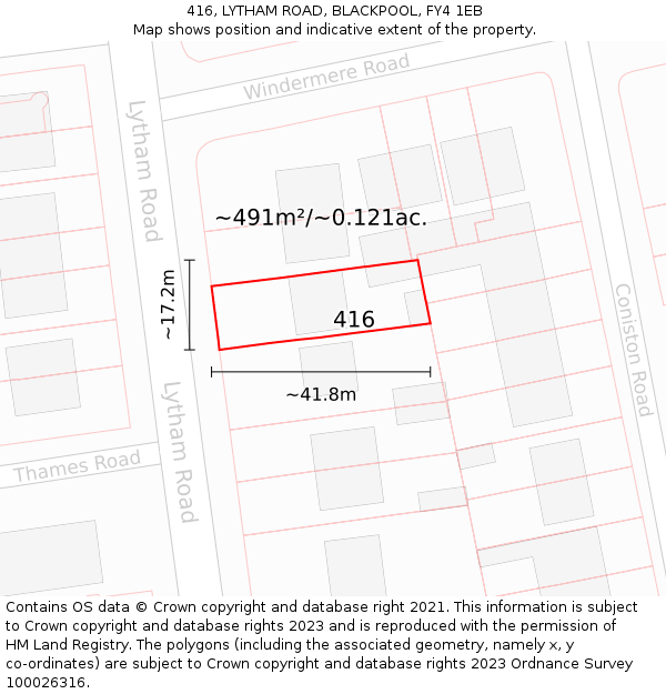 416, LYTHAM ROAD, BLACKPOOL, FY4 1EB: Plot and title map