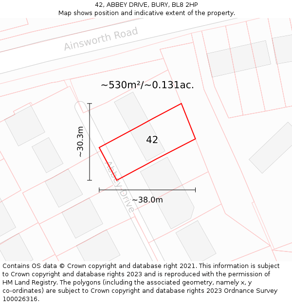 42, ABBEY DRIVE, BURY, BL8 2HP: Plot and title map