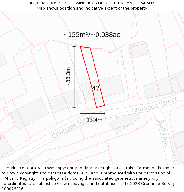 42, CHANDOS STREET, WINCHCOMBE, CHELTENHAM, GL54 5HX: Plot and title map