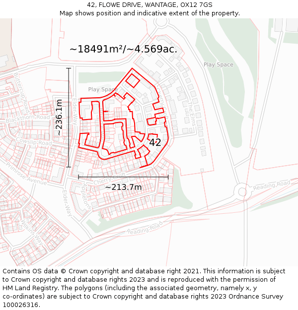 42, FLOWE DRIVE, WANTAGE, OX12 7GS: Plot and title map