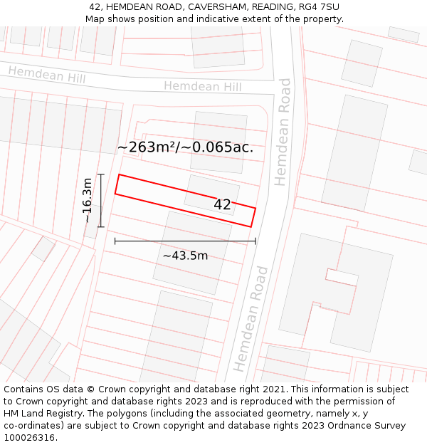 42, HEMDEAN ROAD, CAVERSHAM, READING, RG4 7SU: Plot and title map