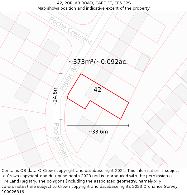 42, POPLAR ROAD, CARDIFF, CF5 3PS: Plot and title map