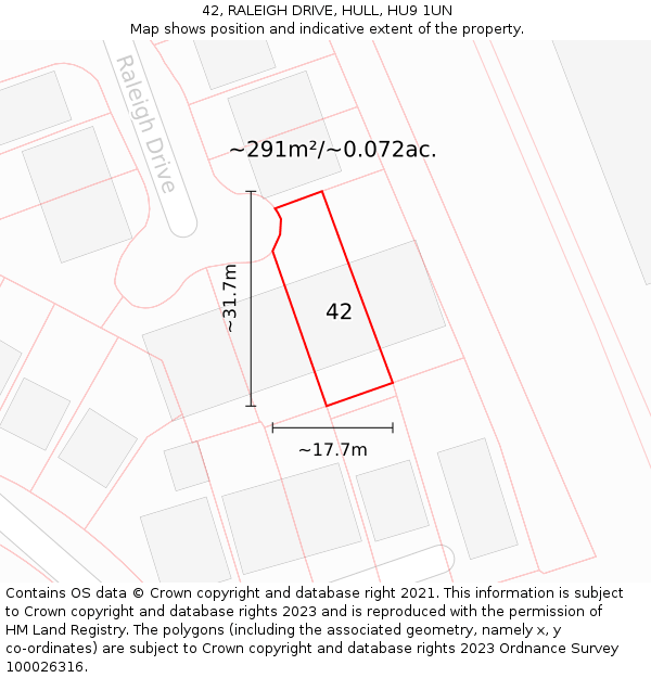 42, RALEIGH DRIVE, HULL, HU9 1UN: Plot and title map
