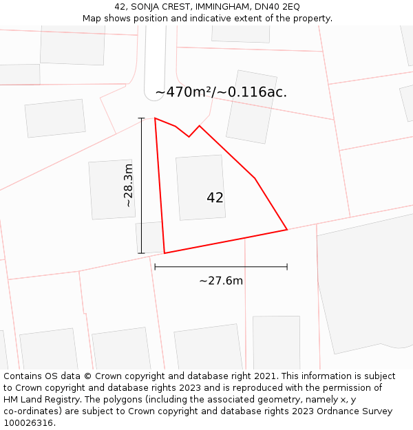 42, SONJA CREST, IMMINGHAM, DN40 2EQ: Plot and title map