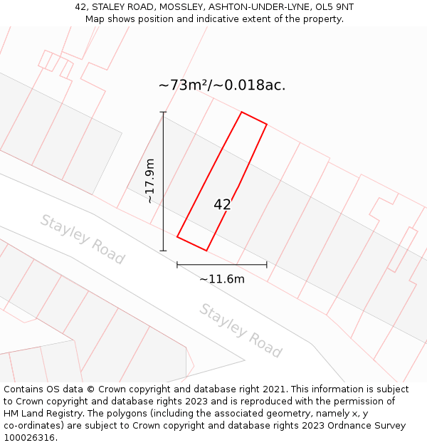 42, STALEY ROAD, MOSSLEY, ASHTON-UNDER-LYNE, OL5 9NT: Plot and title map