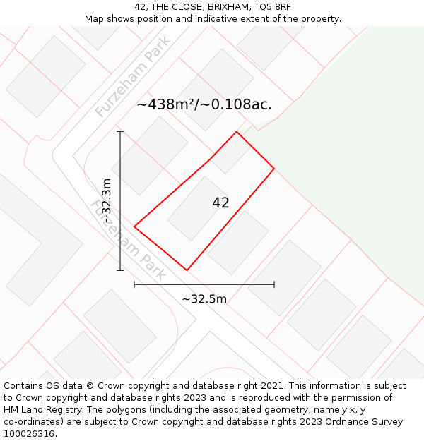 42, THE CLOSE, BRIXHAM, TQ5 8RF: Plot and title map