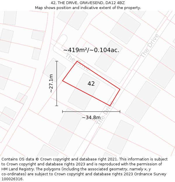 42, THE DRIVE, GRAVESEND, DA12 4BZ: Plot and title map
