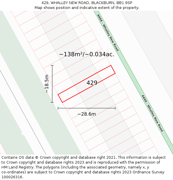 429, WHALLEY NEW ROAD, BLACKBURN, BB1 9SP: Plot and title map