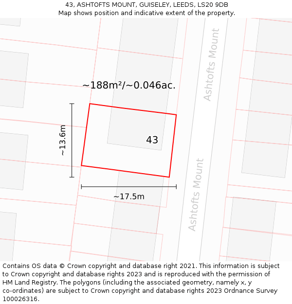 43, ASHTOFTS MOUNT, GUISELEY, LEEDS, LS20 9DB: Plot and title map
