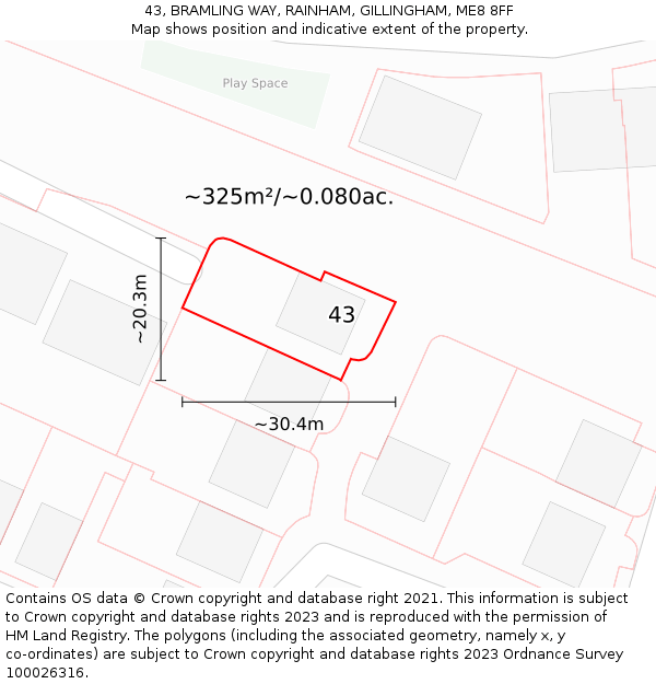 43, BRAMLING WAY, RAINHAM, GILLINGHAM, ME8 8FF: Plot and title map