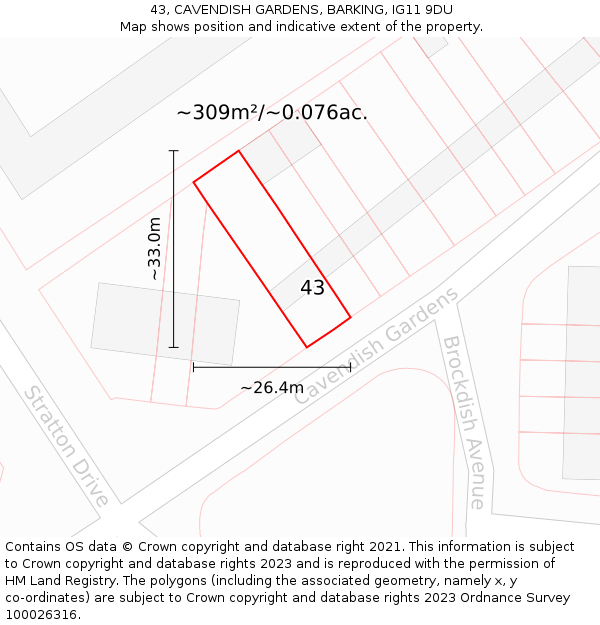 43, CAVENDISH GARDENS, BARKING, IG11 9DU: Plot and title map
