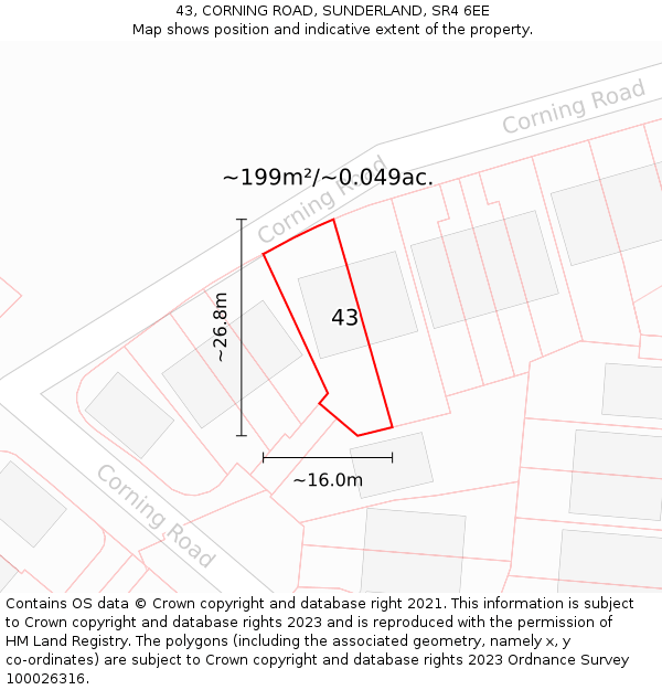 43, CORNING ROAD, SUNDERLAND, SR4 6EE: Plot and title map