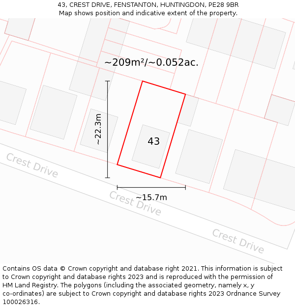 43, CREST DRIVE, FENSTANTON, HUNTINGDON, PE28 9BR: Plot and title map