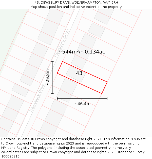 43, DEWSBURY DRIVE, WOLVERHAMPTON, WV4 5RH: Plot and title map