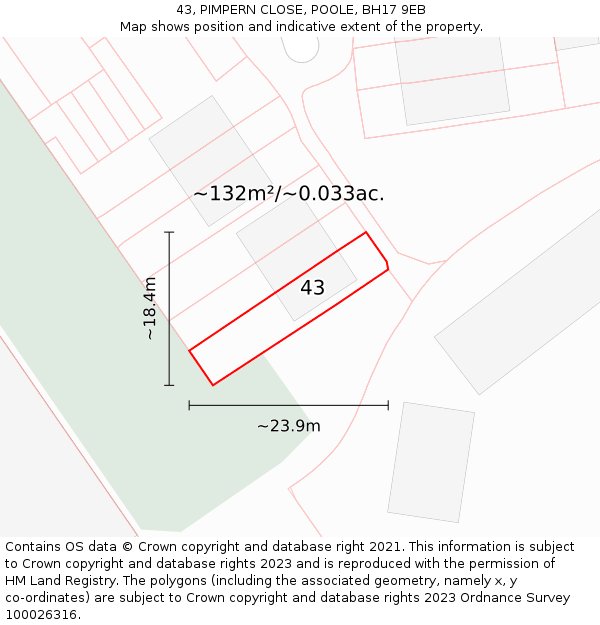 43, PIMPERN CLOSE, POOLE, BH17 9EB: Plot and title map
