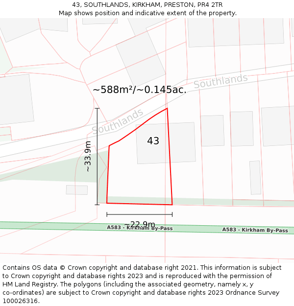 43, SOUTHLANDS, KIRKHAM, PRESTON, PR4 2TR: Plot and title map