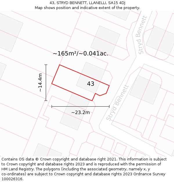 43, STRYD BENNETT, LLANELLI, SA15 4DJ: Plot and title map