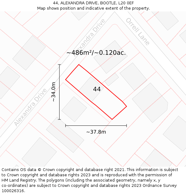 44, ALEXANDRA DRIVE, BOOTLE, L20 0EF: Plot and title map