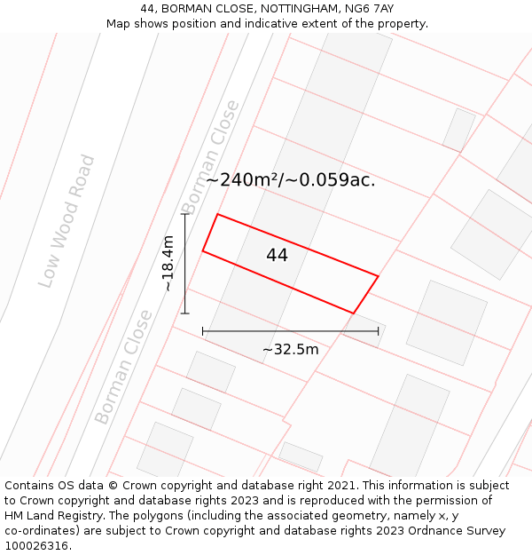 44, BORMAN CLOSE, NOTTINGHAM, NG6 7AY: Plot and title map