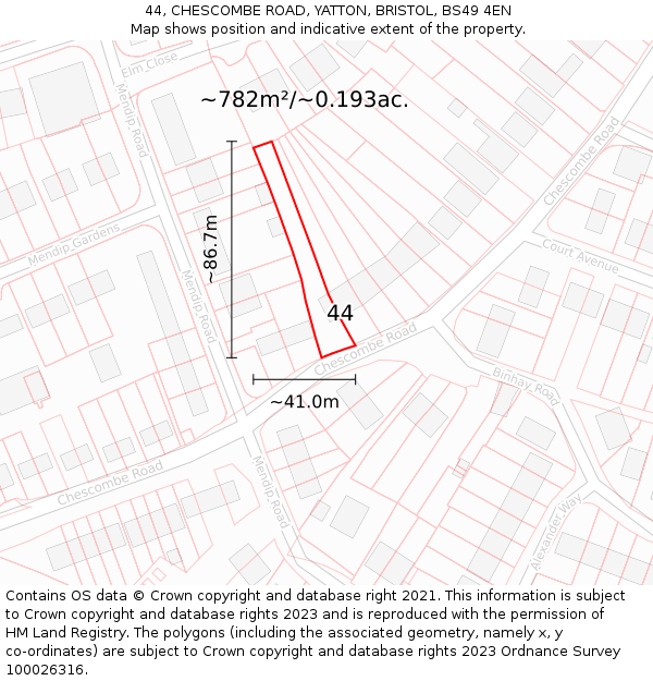 44, CHESCOMBE ROAD, YATTON, BRISTOL, BS49 4EN: Plot and title map