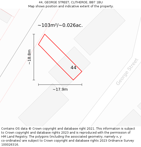 44, GEORGE STREET, CLITHEROE, BB7 1BU: Plot and title map