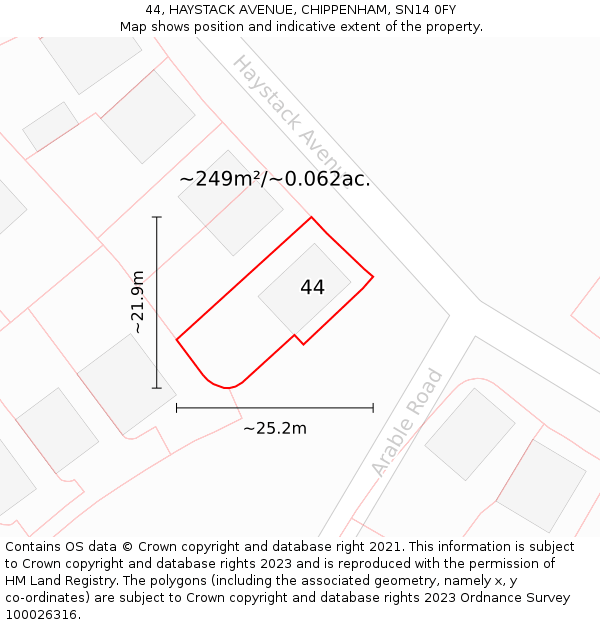 44, HAYSTACK AVENUE, CHIPPENHAM, SN14 0FY: Plot and title map