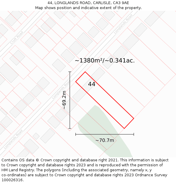 44, LONGLANDS ROAD, CARLISLE, CA3 9AE: Plot and title map