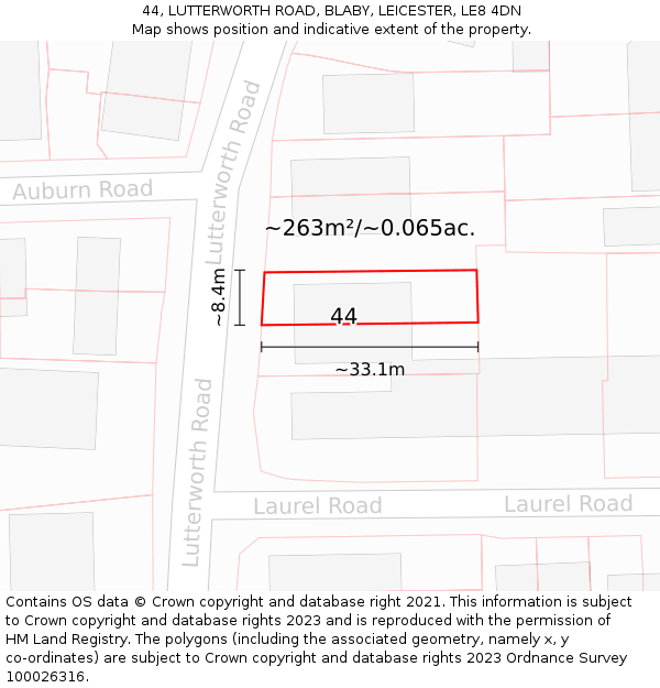 44, LUTTERWORTH ROAD, BLABY, LEICESTER, LE8 4DN: Plot and title map