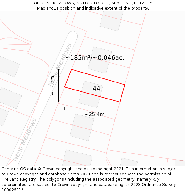 44, NENE MEADOWS, SUTTON BRIDGE, SPALDING, PE12 9TY: Plot and title map