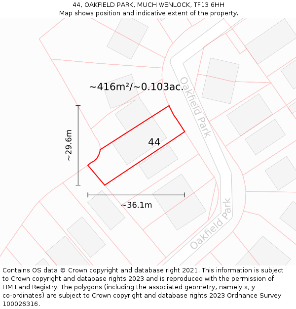 44, OAKFIELD PARK, MUCH WENLOCK, TF13 6HH: Plot and title map