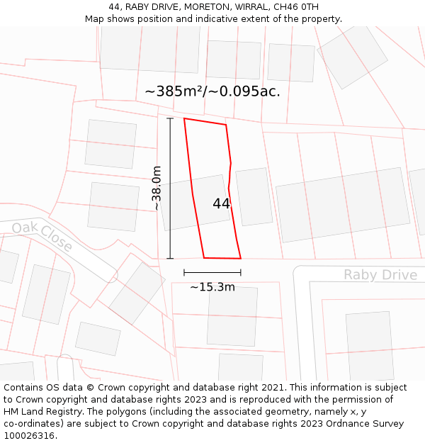 44, RABY DRIVE, MORETON, WIRRAL, CH46 0TH: Plot and title map