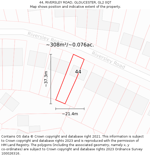 44, RIVERSLEY ROAD, GLOUCESTER, GL2 0QT: Plot and title map