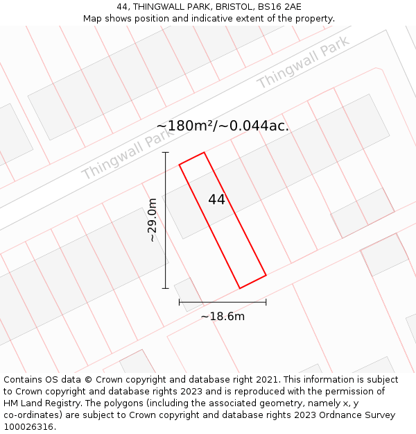 44, THINGWALL PARK, BRISTOL, BS16 2AE: Plot and title map